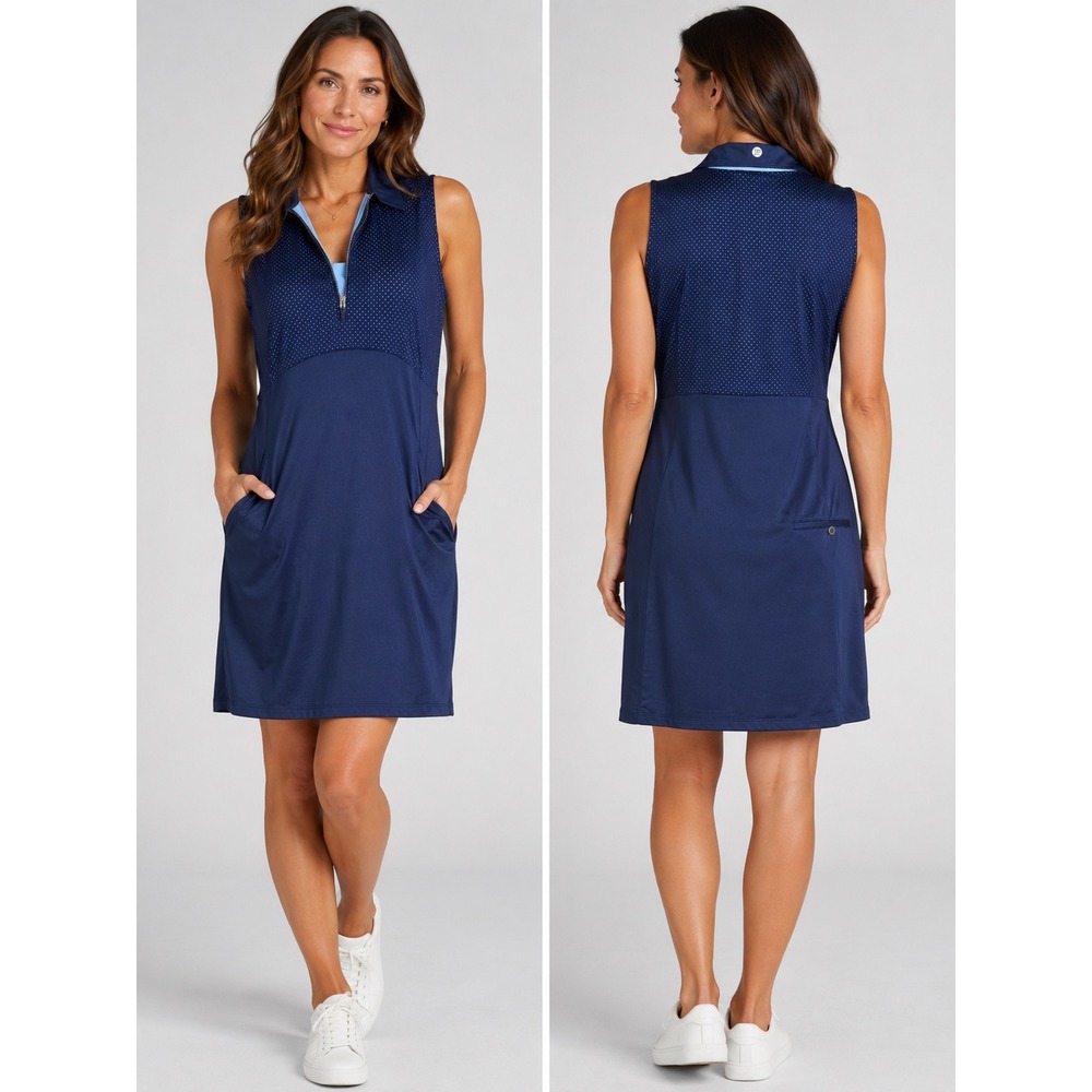 EP New York Womens Navy Blue Sleeveless Golf Dress Quarter Zip Pockets Size‎ L